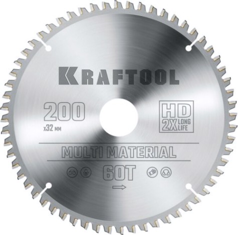 Пильный диск по алюминию KRAFTOOL Multi Material 200х32мм 60T [36953-200-32]