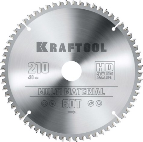 Пильный диск по алюминию KRAFTOOL Multi Material 210х30мм 64T [36953-210-30]