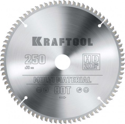 Пильный диск по алюминию KRAFTOOL Multi Material 250х30мм 80Т [36953-250-30]