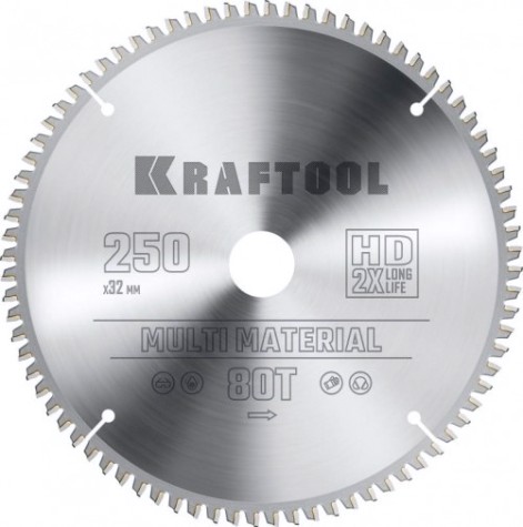 Пильный диск по алюминию KRAFTOOL Multi Material 250х32мм 80Т [36953-250-32]