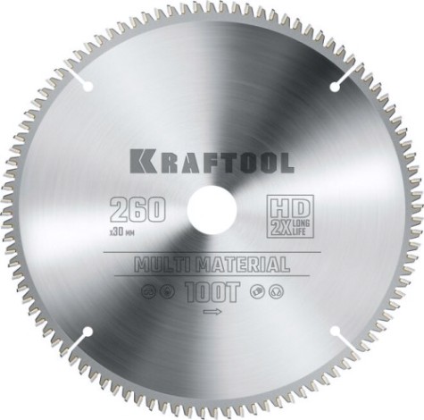 Пильный диск по алюминию KRAFTOOL Multi Material 260х30мм 100т [36953-260-30]