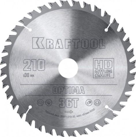 Пильный диск по дереву KRAFTOOL 36951-210-30 Optima 210х30мм 36T