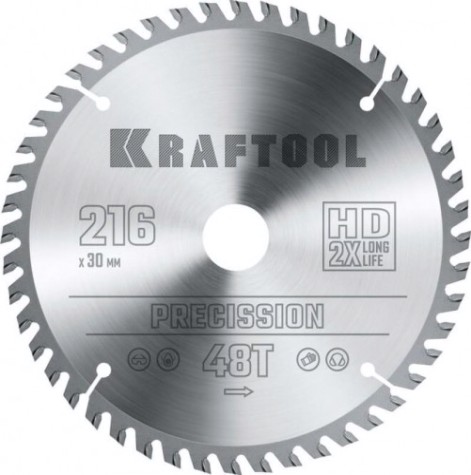 Пильный диск по дереву KRAFTOOL 36952-216-30 PRECISSION 216х30мм 48T