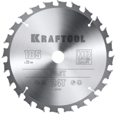 Пильный диск по дереву KRAFTOOL Fast 185х20мм 24T [36950-185-20]