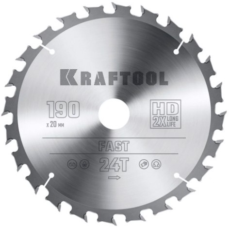 Пильный диск по дереву KRAFTOOL Fast 190х20мм 24T [36950-190-20]