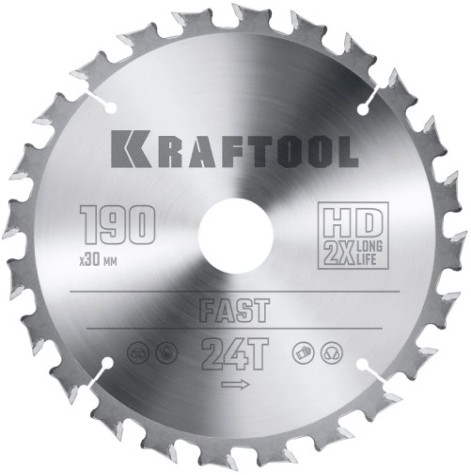 Пильный диск по дереву KRAFTOOL Fast 190х30мм 24T [36950-190-30]