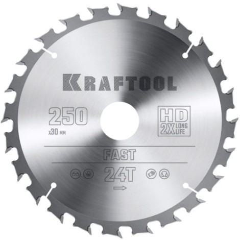 Пильный диск по дереву KRAFTOOL Fast 250х30мм 24T [36950-250-30]
