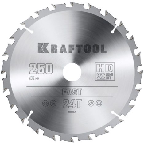 Пильный диск по дереву KRAFTOOL Fast 250х32мм 24T [36950-250-32]