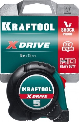 Рулетка KRAFTOOL X-Drive 5м/19мм с ударостойким обрезиненным корпусом [34122-05-19_z02]