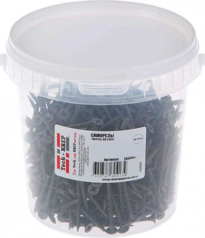 Саморез Tech-KREP 4,2 х 65 (ведро 250 шт.) с частым шагом для гипсокартона [100097]