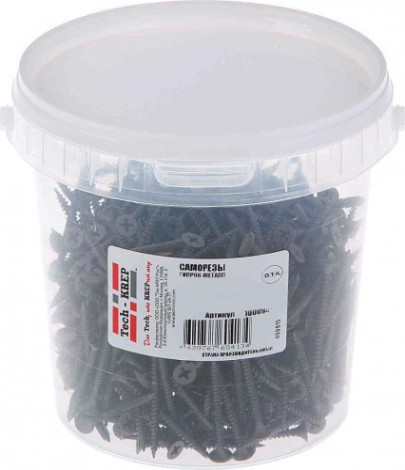 Саморез Tech-KREP 4,2 х 75 (ведро 200 шт.) с частым шагом для гипсокартона [124381]