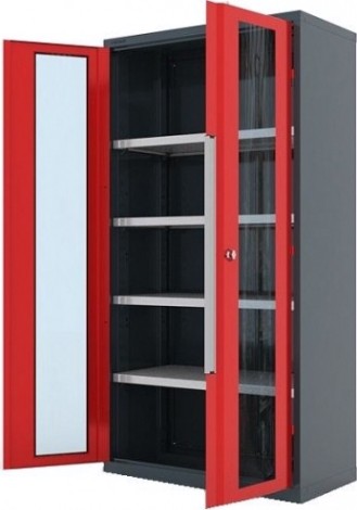 Шкаф инструментальный FERRUM "Premium" 1000х500х1950 h двери со стеклом, 4 полки RAL7016/3000 [13.1042]