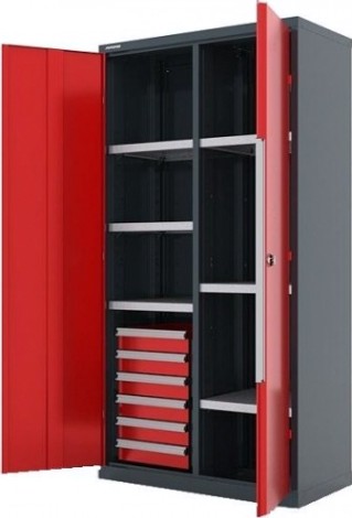 Шкаф инструментальный FERRUM "Premium" 1000х500х1950 h с перегородкой, 6 полок, 6 ящиков RAL7016\3000 [13.2661]