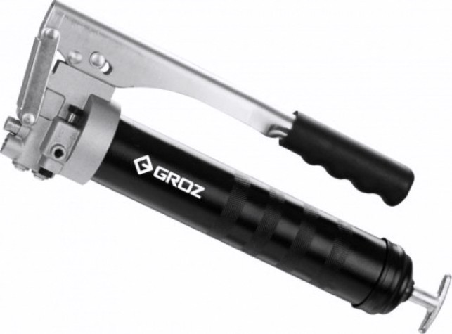 Шприц для смазки рычажного типа GROZ GR42340 стандарт, со стальной трубкой 150 мм и насадкой
