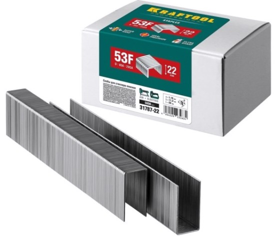 Скоба KRAFTOOL 31787-22 для степлера плоская, 22 мм, тип 53f, 5000 шт.