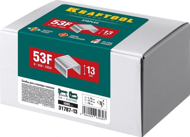 Скоба KRAFTOOL плоская 13 мм тип 53f, 5000 шт. [31787-13]