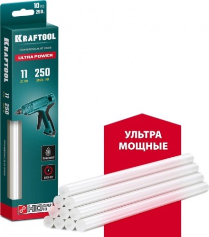 Стержень клеевой KRAFTOOL Ultra Power прозрачный d 11x250 мм (11-12 мм) 10 шт. [06848-10]