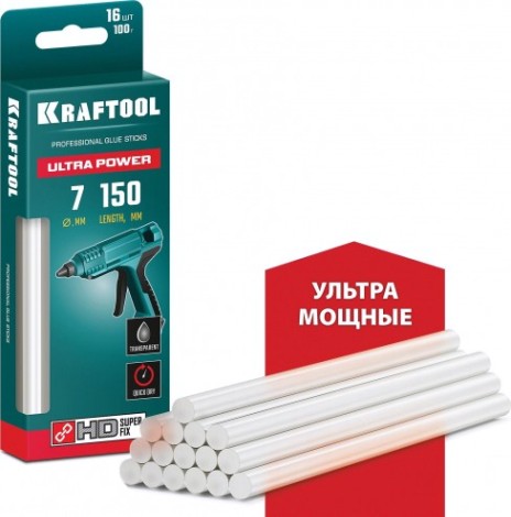 Стержень клеевой KRAFTOOL Ultra Power прозрачный d7x150 мм (7-8 мм) 16 шт. [06837-16]