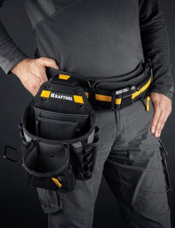 Сумка поясная KRAFTOOL KP-27 с креплением FastClip, 27 карманов, 350х260 мм [38773]