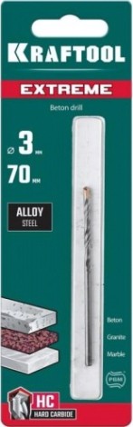 Сверло по бетону KRAFTOOL EXTREME 3х70 мм 3-х гранный хвостовик [29166-070-03]