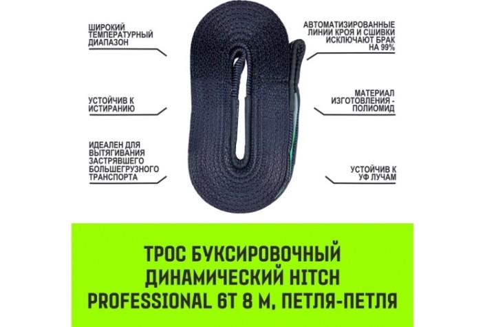 Трос буксировочный HITCH PROF лента 5 т, 6 м динамический, масса авто 1,7 т, петля-петля [SZ071509]