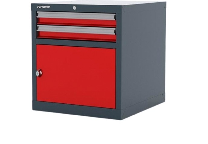 Тумба инструментальня FERRUM "PREMIUM" с 2 ящ. и дверью 565х600х600 мм (красный/серый) [15.212]