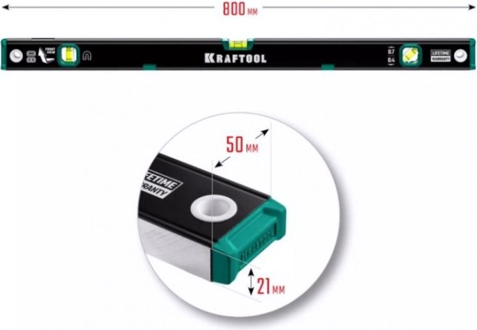 Уровень строительный KRAFTOOL 800мм магнитный с зеркальным глазком [34785-80]