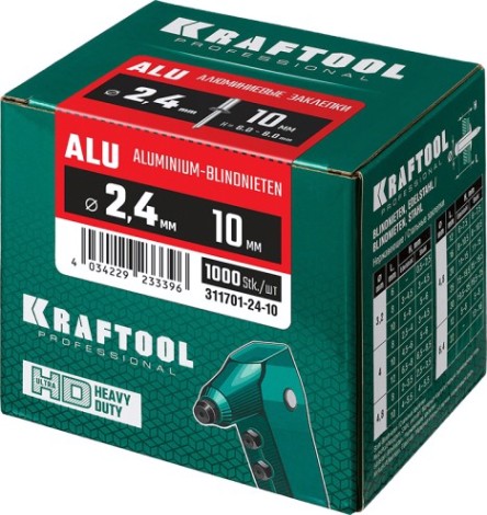 Заклепка алюминиевая KRAFTOOL 2,4 х 10 (уп.1000 шт.) [311701-24-10]