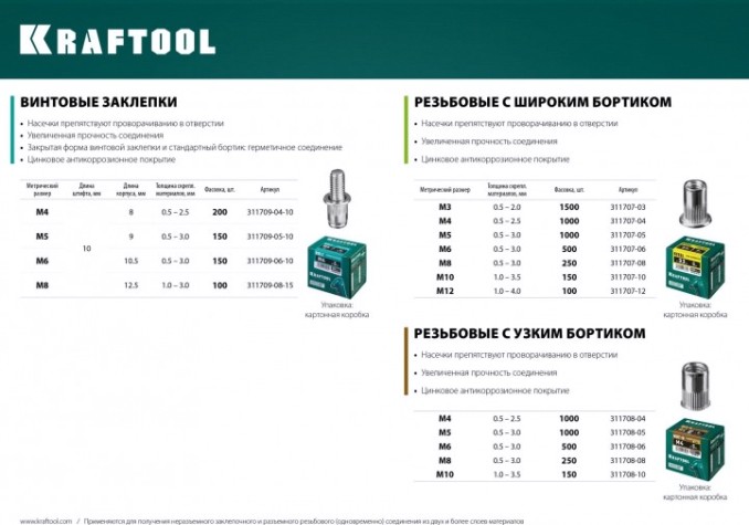 Заклепка KRAFTOOL М 8 (уп.250 шт.) с внутренней резьбой [311707-08]