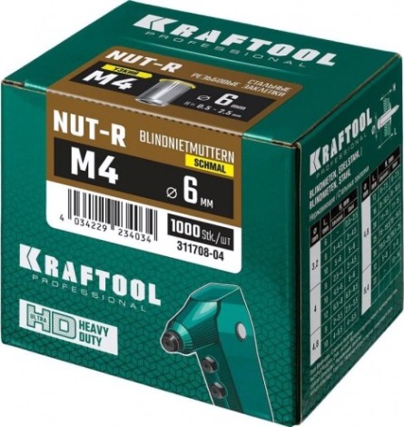Заклепка резьбовая с насечками KRAFTOOL Nut-R M4 стальная уменьш. бортик 1000 шт [311708-04]