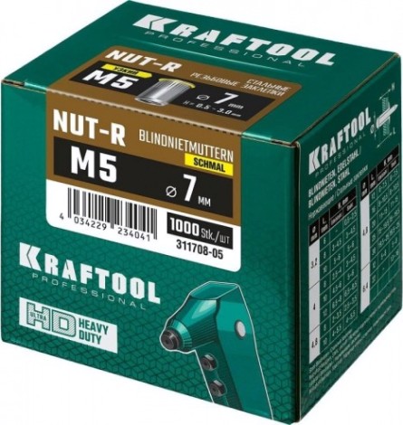 Заклепка резьбовая с насечками KRAFTOOL Nut-R M5 стальная, уменьш. бортик 1000 шт [311708-05]
