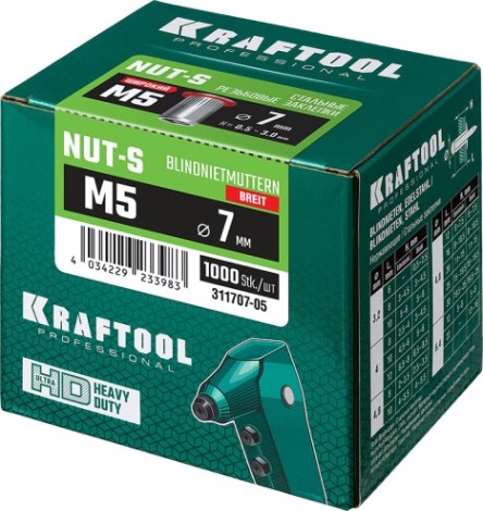 Заклепка резьбовая с насечками KRAFTOOL Nut-S M5 стальная 1000 шт [311707-05]